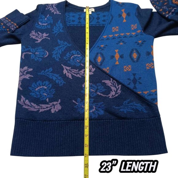 Sundance Galaxy Delight Surplice Sweater S Blue Merino Wool Blend Faux Wrap - Picture 6 of 8